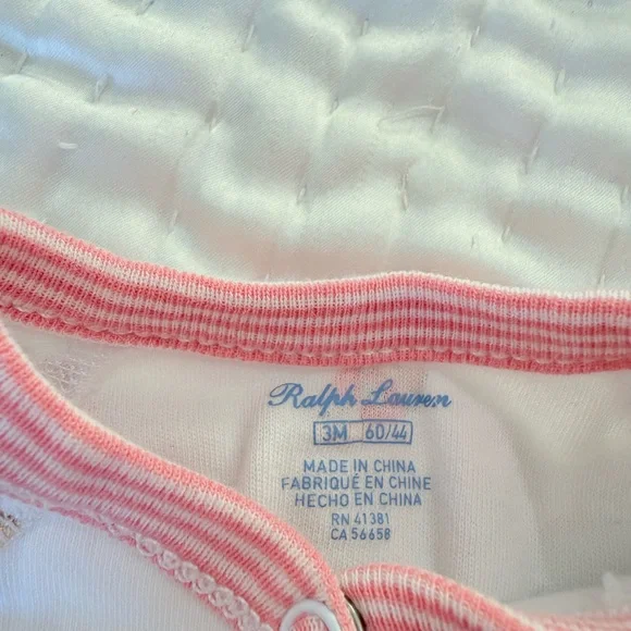 Ralph Lauren Polo Bear Footed Onesie 3M Girls Pink Ralph Lauren Christmas - Picture 7 of 10
